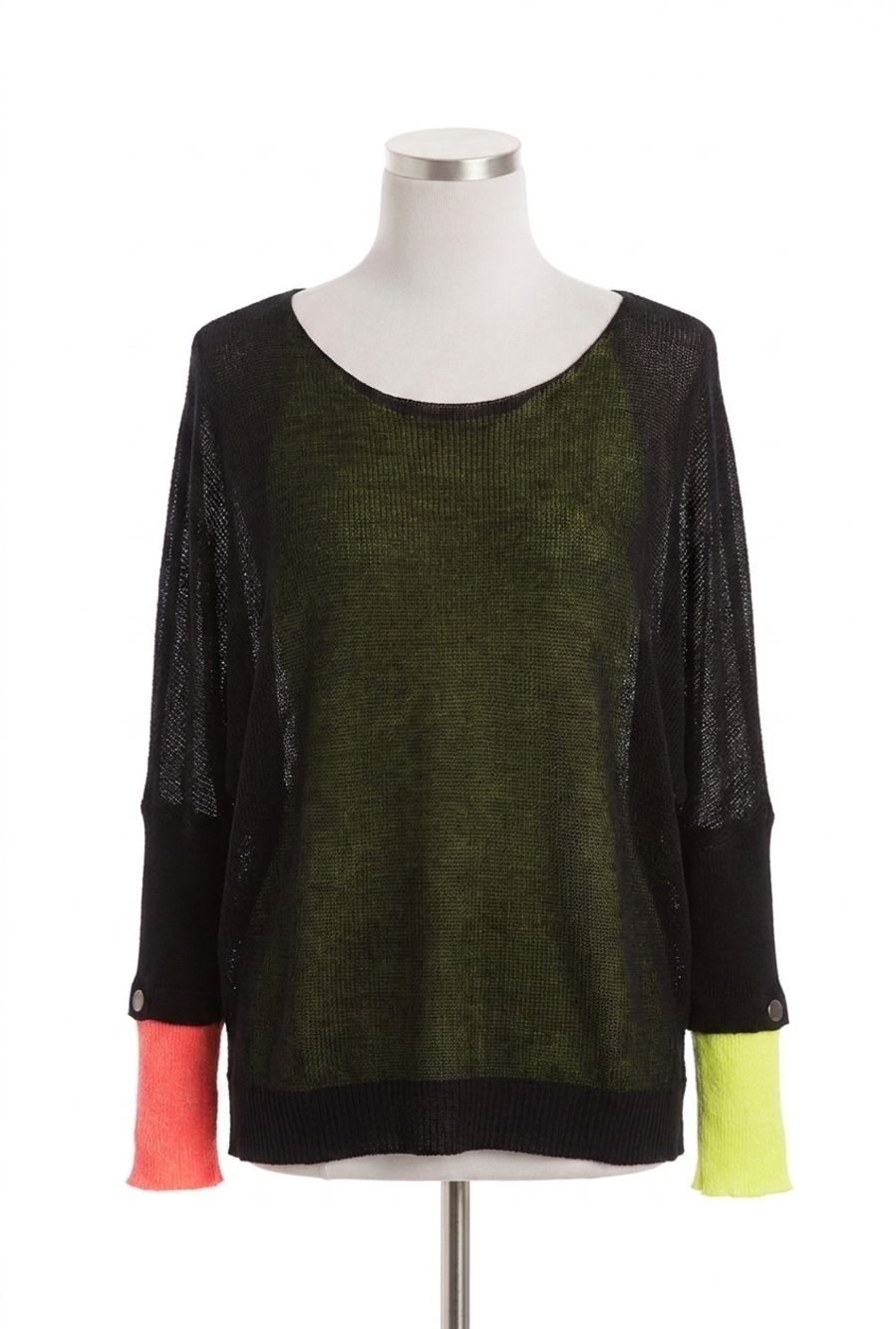 NEW ANGEL oversized netted snap sleeve top in black multi